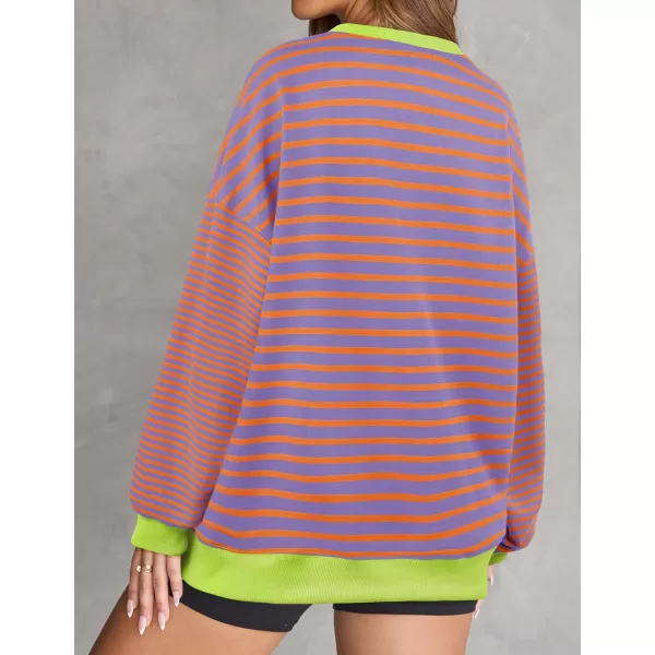 ZESICA Womens Casual Striped Pullover Tops Long Sleeve Shirts Crewneck Oversized Sweatshirts 2024 Fall ClothesMilkblue