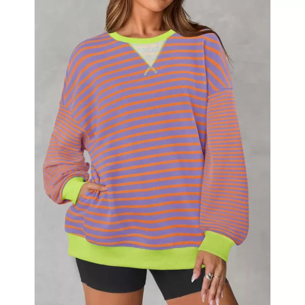 ZESICA Womens Casual Striped Pullover Tops Long Sleeve Shirts Crewneck Oversized Sweatshirts 2024 Fall ClothesMilkblue