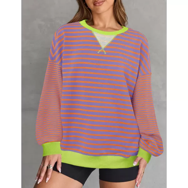 ZESICA Womens Casual Striped Pullover Tops Long Sleeve Shirts Crewneck Oversized Sweatshirts 2024 Fall ClothesMilkblue