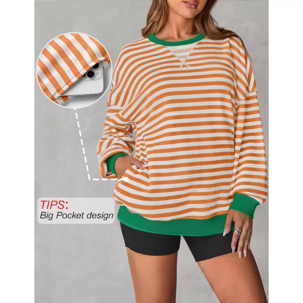 ZESICA Womens Casual Striped Pullover Tops Long Sleeve Shirts Crewneck Oversized Sweatshirts 2024 Fall ClothesOrange
