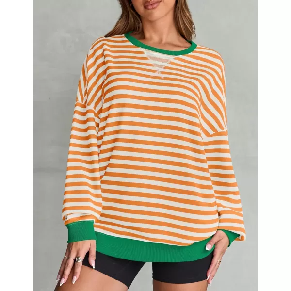 ZESICA Womens Casual Striped Pullover Tops Long Sleeve Shirts Crewneck Oversized Sweatshirts 2024 Fall ClothesOrange