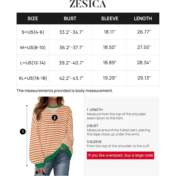 ZESICA Womens Casual Striped Pullover Tops Long Sleeve Shirts Crewneck Oversized Sweatshirts 2024 Fall ClothesOrange