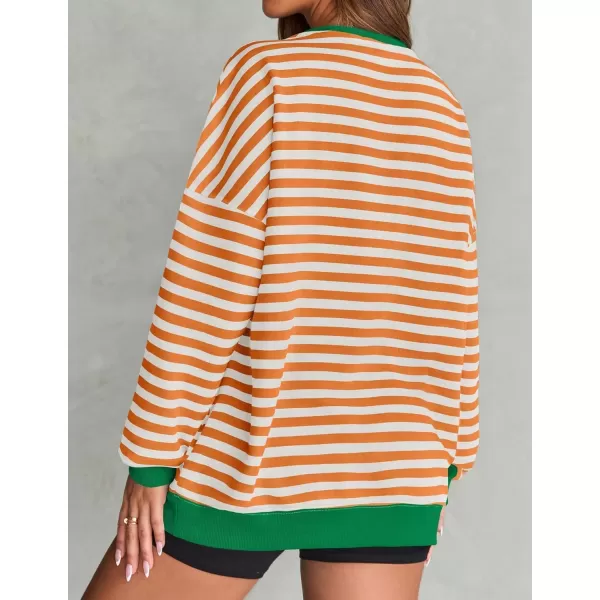 ZESICA Womens Casual Striped Pullover Tops Long Sleeve Shirts Crewneck Oversized Sweatshirts 2024 Fall ClothesOrange
