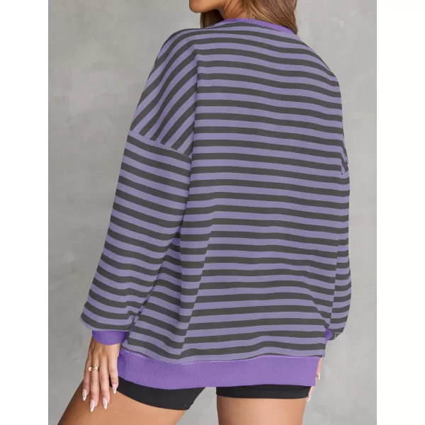 ZESICA Womens Casual Striped Pullover Tops Long Sleeve Shirts Crewneck Oversized Sweatshirts 2024 Fall ClothesPurple