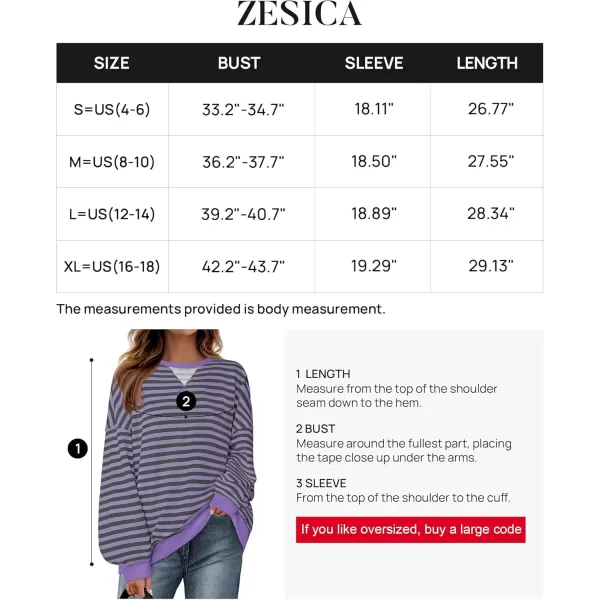 ZESICA Womens Casual Striped Pullover Tops Long Sleeve Shirts Crewneck Oversized Sweatshirts 2024 Fall ClothesPurple