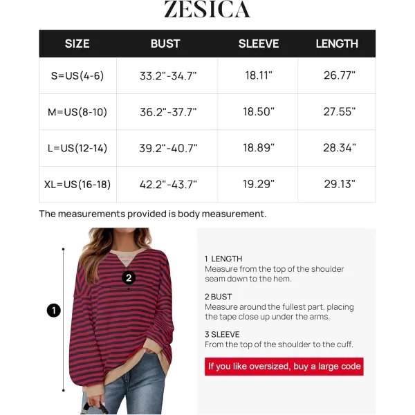 ZESICA Womens Casual Striped Pullover Tops Long Sleeve Shirts Crewneck Oversized Sweatshirts 2024 Fall ClothesRed