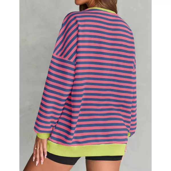 ZESICA Womens Casual Striped Pullover Tops Long Sleeve Shirts Crewneck Oversized Sweatshirts 2024 Fall ClothesRose