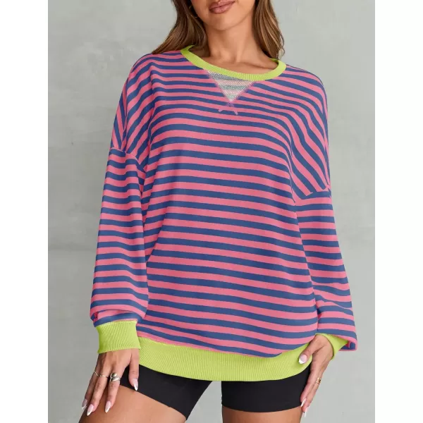 ZESICA Womens Casual Striped Pullover Tops Long Sleeve Shirts Crewneck Oversized Sweatshirts 2024 Fall ClothesRose