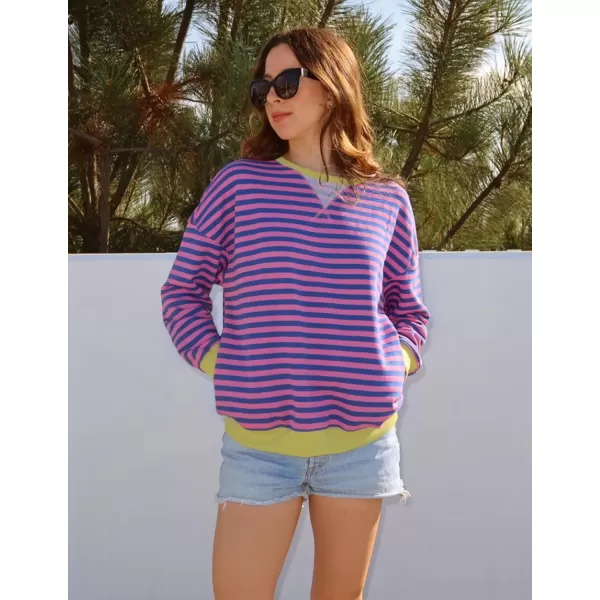 ZESICA Womens Casual Striped Pullover Tops Long Sleeve Shirts Crewneck Oversized Sweatshirts 2024 Fall ClothesRose