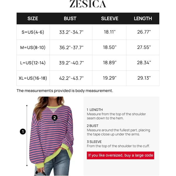 ZESICA Womens Casual Striped Pullover Tops Long Sleeve Shirts Crewneck Oversized Sweatshirts 2024 Fall ClothesRose