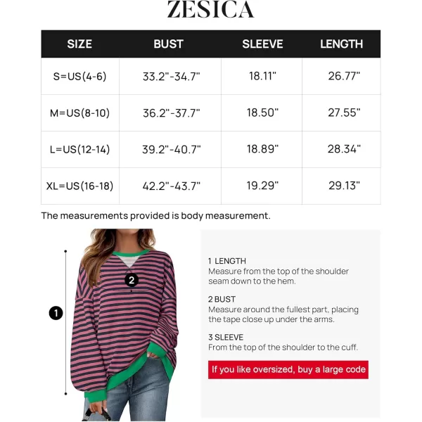 ZESICA Womens Casual Striped Pullover Tops Long Sleeve Shirts Crewneck Oversized Sweatshirts 2024 Fall ClothesRosepink