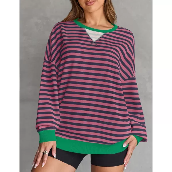ZESICA Womens Casual Striped Pullover Tops Long Sleeve Shirts Crewneck Oversized Sweatshirts 2024 Fall ClothesRosepink