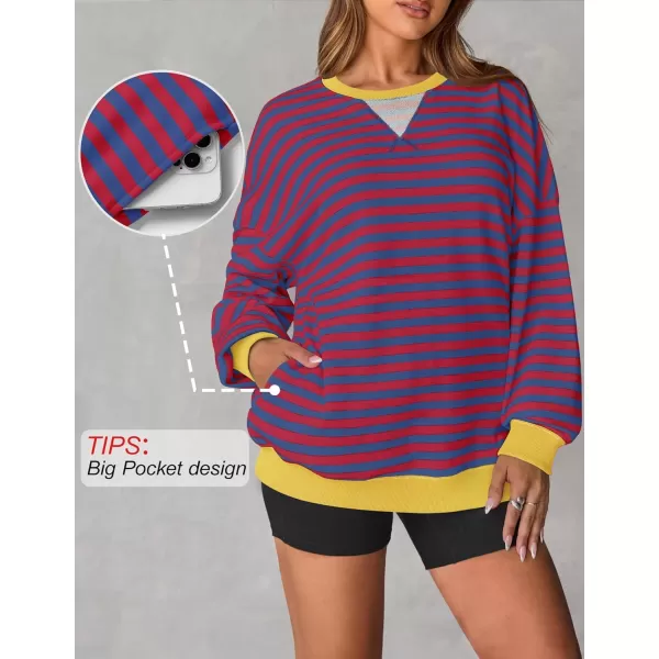 ZESICA Womens Casual Striped Pullover Tops Long Sleeve Shirts Crewneck Oversized Sweatshirts 2024 Fall ClothesRoyalblue