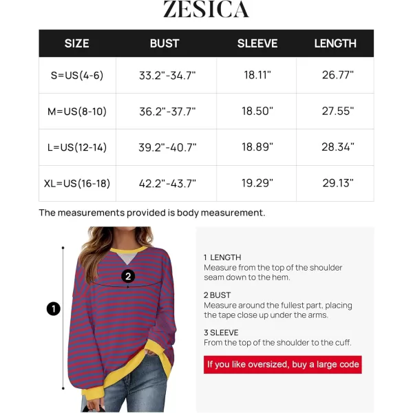 ZESICA Womens Casual Striped Pullover Tops Long Sleeve Shirts Crewneck Oversized Sweatshirts 2024 Fall ClothesRoyalblue