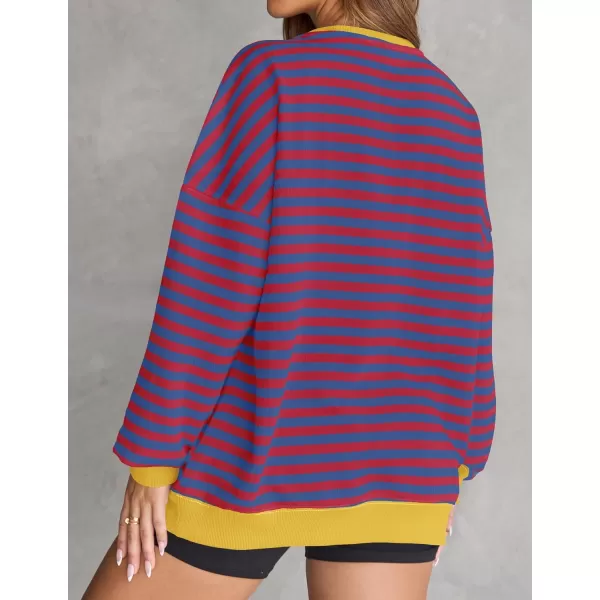 ZESICA Womens Casual Striped Pullover Tops Long Sleeve Shirts Crewneck Oversized Sweatshirts 2024 Fall ClothesRoyalblue