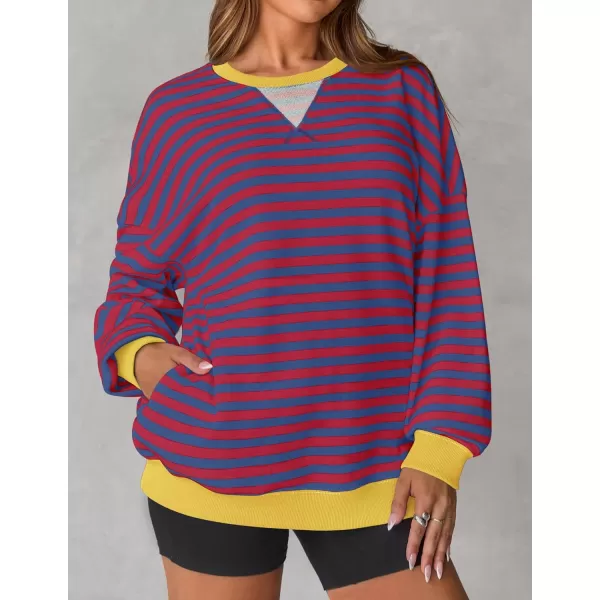 ZESICA Womens Casual Striped Pullover Tops Long Sleeve Shirts Crewneck Oversized Sweatshirts 2024 Fall ClothesRoyalblue
