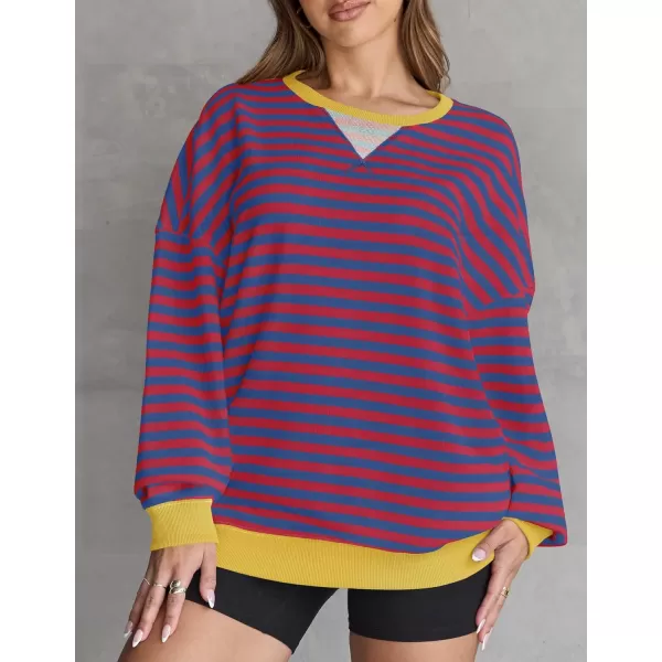 ZESICA Womens Casual Striped Pullover Tops Long Sleeve Shirts Crewneck Oversized Sweatshirts 2024 Fall ClothesRoyalblue