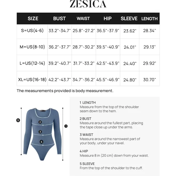 ZESICA Womens Long Sleeve Square Neck Bodysuits 2024 Fall Ribbed Color Block Slim Fitted Knit Basic Body Suit TopsDusty Blue