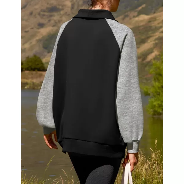 ZESICA Womens Oversized Sweatshirts 2024 Half Zip Long Sleeve Pullover Tops Fall Fashion Color Block ClothesBlack