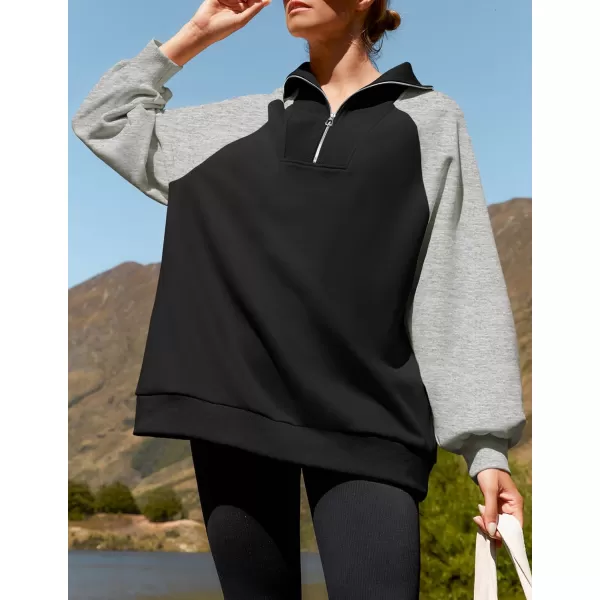 ZESICA Womens Oversized Sweatshirts 2024 Half Zip Long Sleeve Pullover Tops Fall Fashion Color Block ClothesBlack