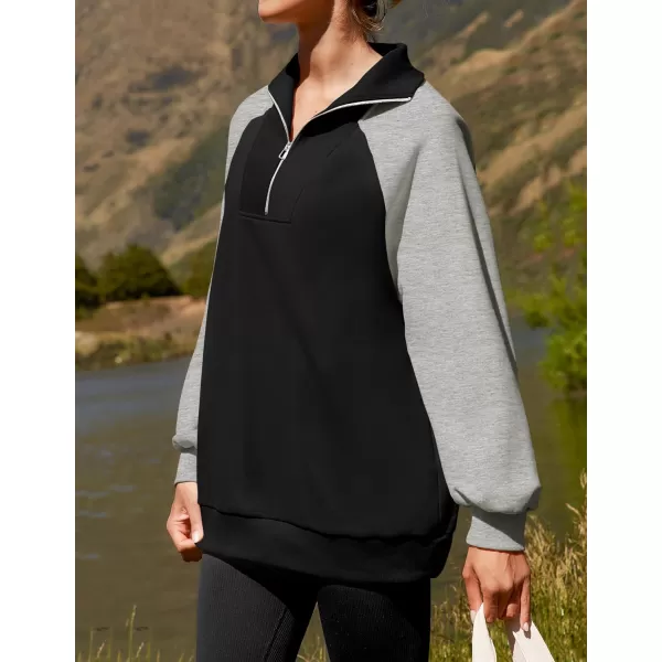 ZESICA Womens Oversized Sweatshirts 2024 Half Zip Long Sleeve Pullover Tops Fall Fashion Color Block ClothesBlack