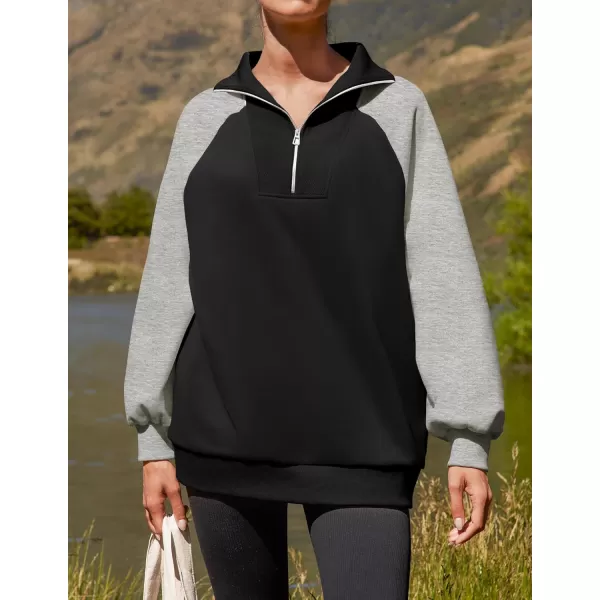 ZESICA Womens Oversized Sweatshirts 2024 Half Zip Long Sleeve Pullover Tops Fall Fashion Color Block ClothesBlack