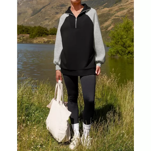 ZESICA Womens Oversized Sweatshirts 2024 Half Zip Long Sleeve Pullover Tops Fall Fashion Color Block ClothesBlack