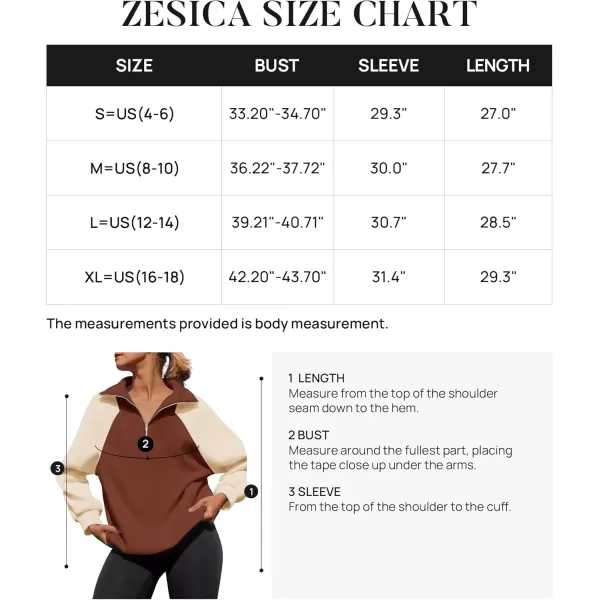 ZESICA Womens Oversized Sweatshirts 2024 Half Zip Long Sleeve Pullover Tops Fall Fashion Color Block ClothesBrown