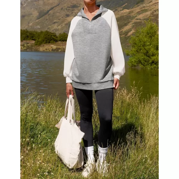 ZESICA Womens Oversized Sweatshirts 2024 Half Zip Long Sleeve Pullover Tops Fall Fashion Color Block ClothesGrey