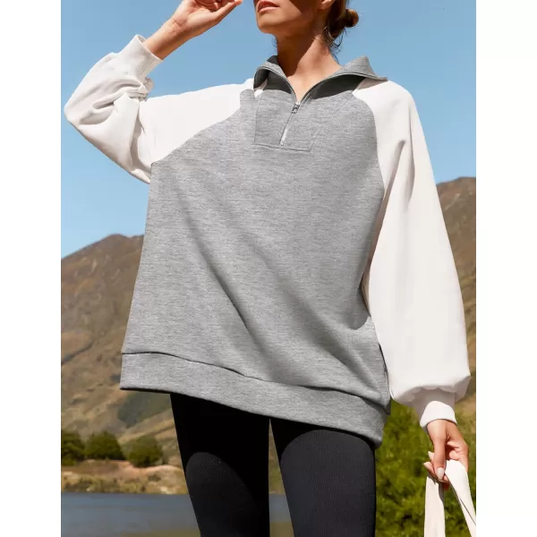 ZESICA Womens Oversized Sweatshirts 2024 Half Zip Long Sleeve Pullover Tops Fall Fashion Color Block ClothesGrey