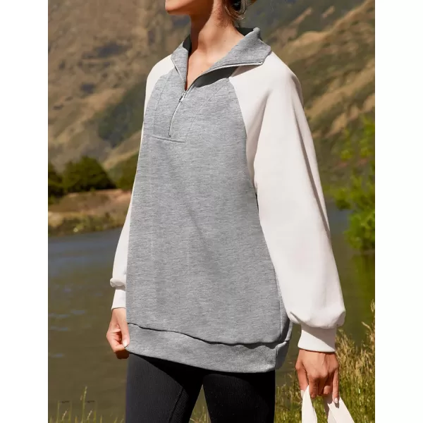 ZESICA Womens Oversized Sweatshirts 2024 Half Zip Long Sleeve Pullover Tops Fall Fashion Color Block ClothesGrey