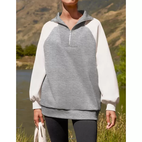 ZESICA Womens Oversized Sweatshirts 2024 Half Zip Long Sleeve Pullover Tops Fall Fashion Color Block ClothesGrey