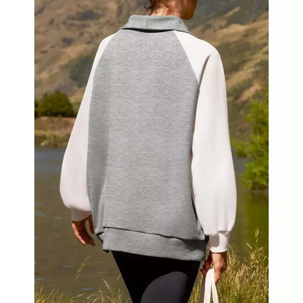 ZESICA Womens Oversized Sweatshirts 2024 Half Zip Long Sleeve Pullover Tops Fall Fashion Color Block ClothesGrey