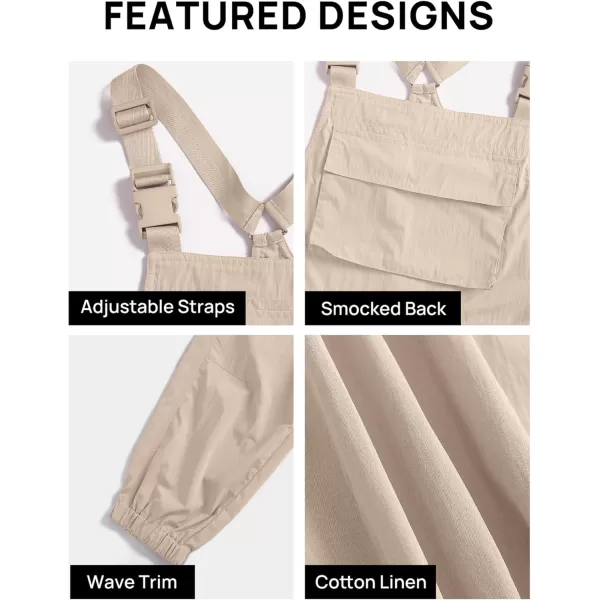 ZESICA Womens Sleeveless Overalls Jumpsuit Casual Loose Adjustable Straps Bib Long Pant Jumpsuits with PocketsApricot