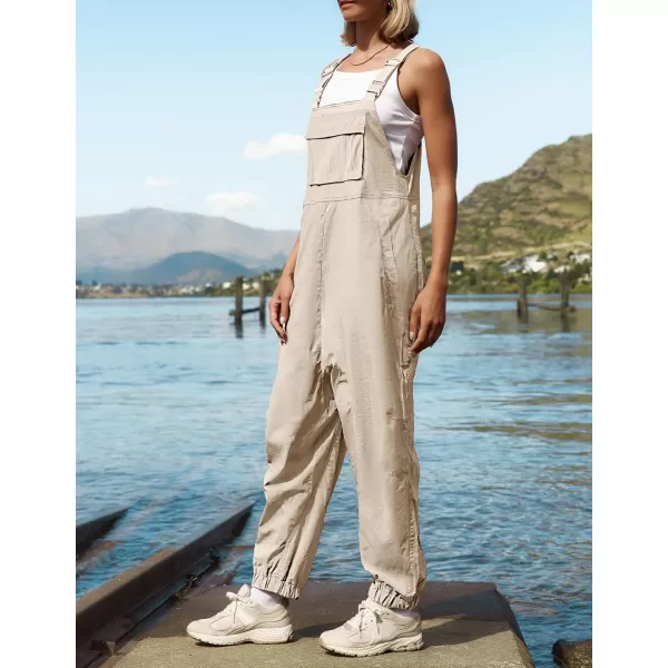 ZESICA Womens Sleeveless Overalls Jumpsuit Casual Loose Adjustable Straps Bib Long Pant Jumpsuits with PocketsApricot