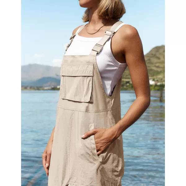 ZESICA Womens Sleeveless Overalls Jumpsuit Casual Loose Adjustable Straps Bib Long Pant Jumpsuits with PocketsApricot