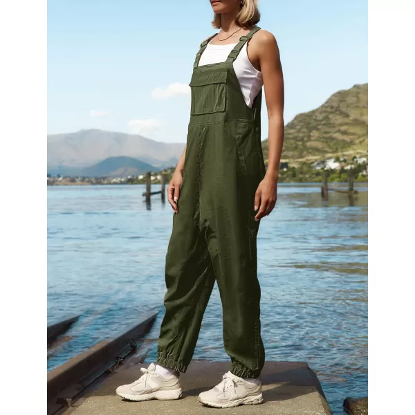 ZESICA Womens Sleeveless Overalls Jumpsuit Casual Loose Adjustable Straps Bib Long Pant Jumpsuits with PocketsArmy Green