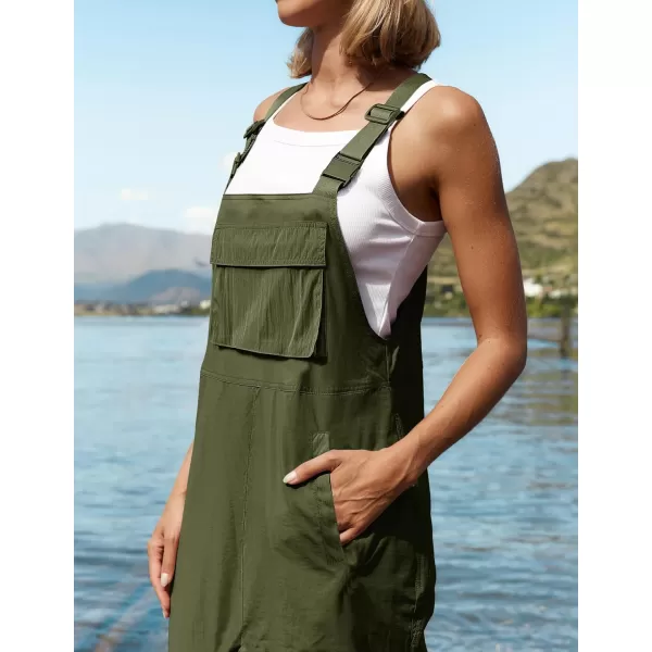 ZESICA Womens Sleeveless Overalls Jumpsuit Casual Loose Adjustable Straps Bib Long Pant Jumpsuits with PocketsArmy Green