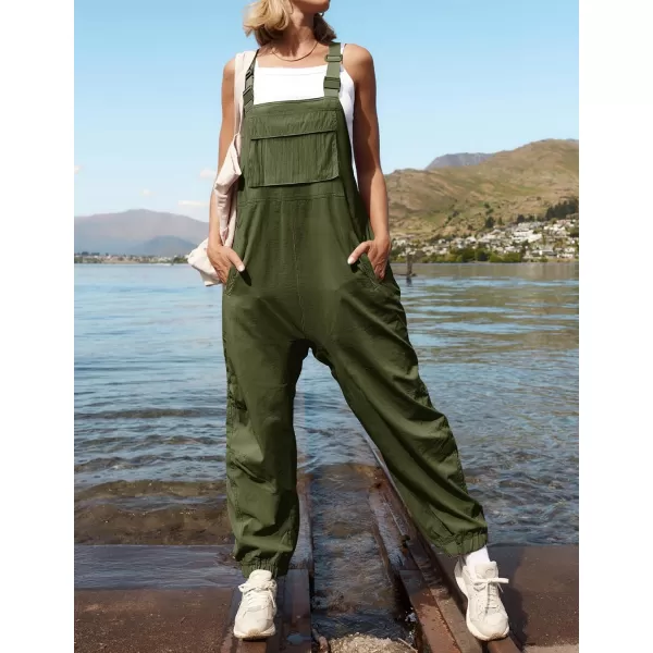 ZESICA Womens Sleeveless Overalls Jumpsuit Casual Loose Adjustable Straps Bib Long Pant Jumpsuits with PocketsArmy Green