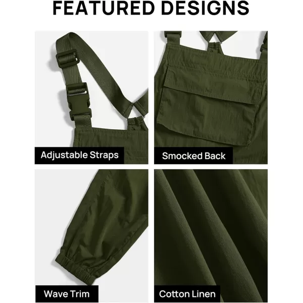 ZESICA Womens Sleeveless Overalls Jumpsuit Casual Loose Adjustable Straps Bib Long Pant Jumpsuits with PocketsArmy Green