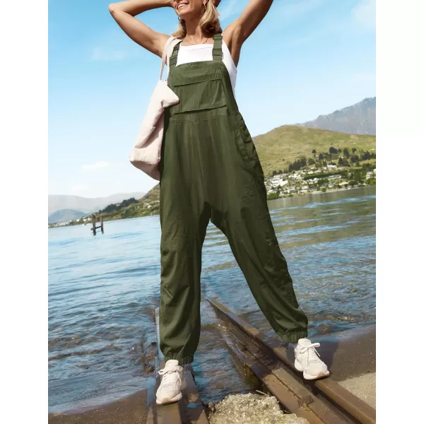 ZESICA Womens Sleeveless Overalls Jumpsuit Casual Loose Adjustable Straps Bib Long Pant Jumpsuits with PocketsArmy Green