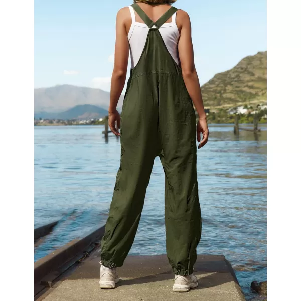 ZESICA Womens Sleeveless Overalls Jumpsuit Casual Loose Adjustable Straps Bib Long Pant Jumpsuits with PocketsArmy Green