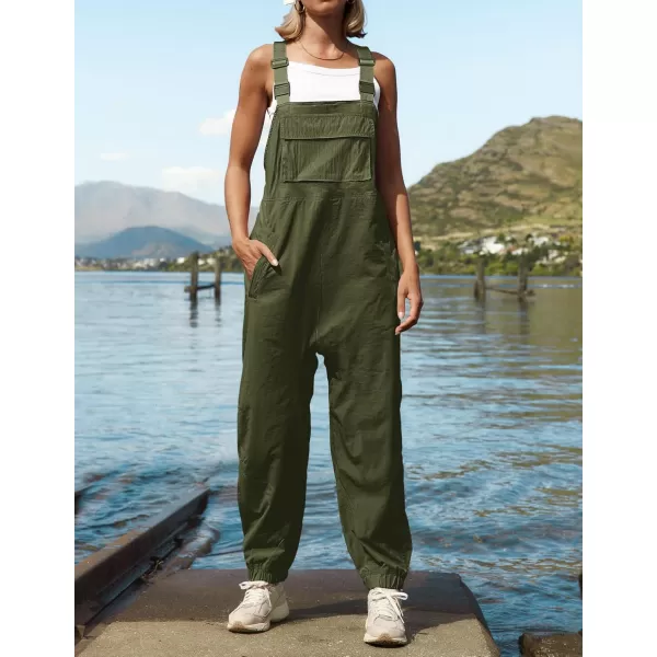 ZESICA Womens Sleeveless Overalls Jumpsuit Casual Loose Adjustable Straps Bib Long Pant Jumpsuits with PocketsArmy Green