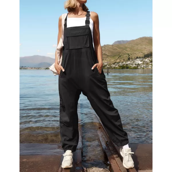 ZESICA Womens Sleeveless Overalls Jumpsuit Casual Loose Adjustable Straps Bib Long Pant Jumpsuits with PocketsBlack