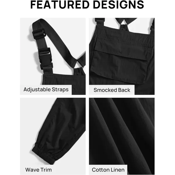 ZESICA Womens Sleeveless Overalls Jumpsuit Casual Loose Adjustable Straps Bib Long Pant Jumpsuits with PocketsBlack