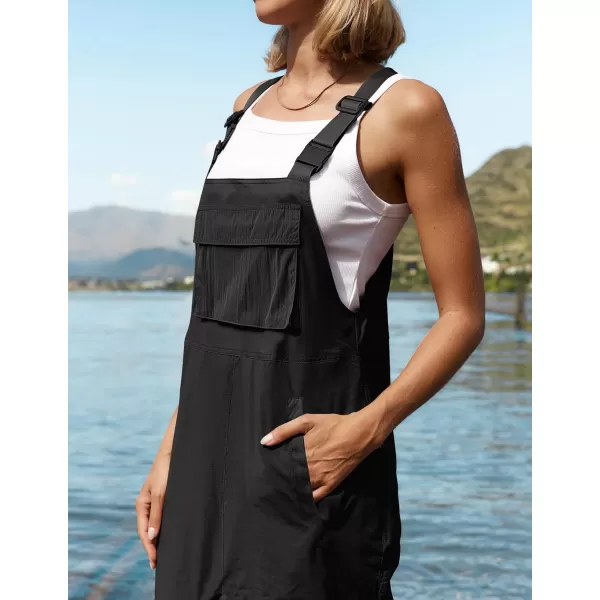 ZESICA Womens Sleeveless Overalls Jumpsuit Casual Loose Adjustable Straps Bib Long Pant Jumpsuits with PocketsBlack
