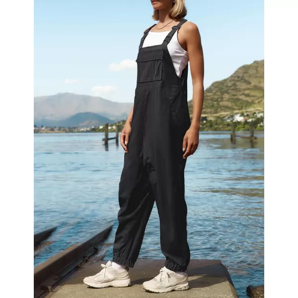 ZESICA Womens Sleeveless Overalls Jumpsuit Casual Loose Adjustable Straps Bib Long Pant Jumpsuits with PocketsBlack