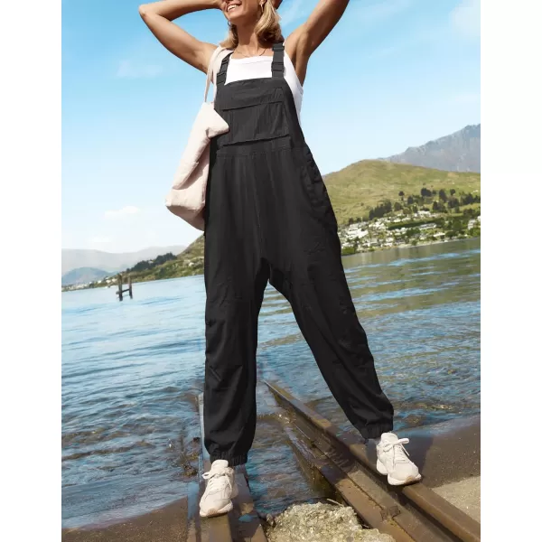 ZESICA Womens Sleeveless Overalls Jumpsuit Casual Loose Adjustable Straps Bib Long Pant Jumpsuits with PocketsBlack