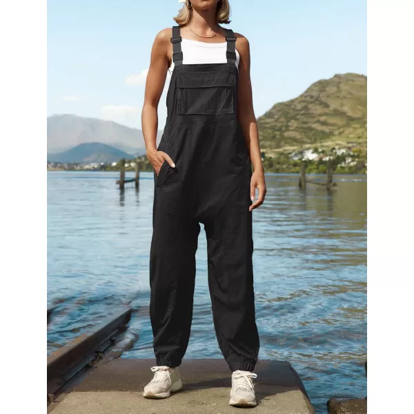 ZESICA Womens Sleeveless Overalls Jumpsuit Casual Loose Adjustable Straps Bib Long Pant Jumpsuits with PocketsBlack