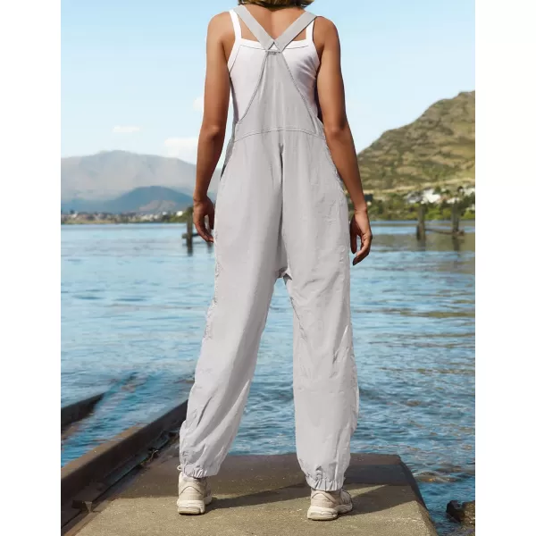 ZESICA Womens Sleeveless Overalls Jumpsuit Casual Loose Adjustable Straps Bib Long Pant Jumpsuits with PocketsLight Grey